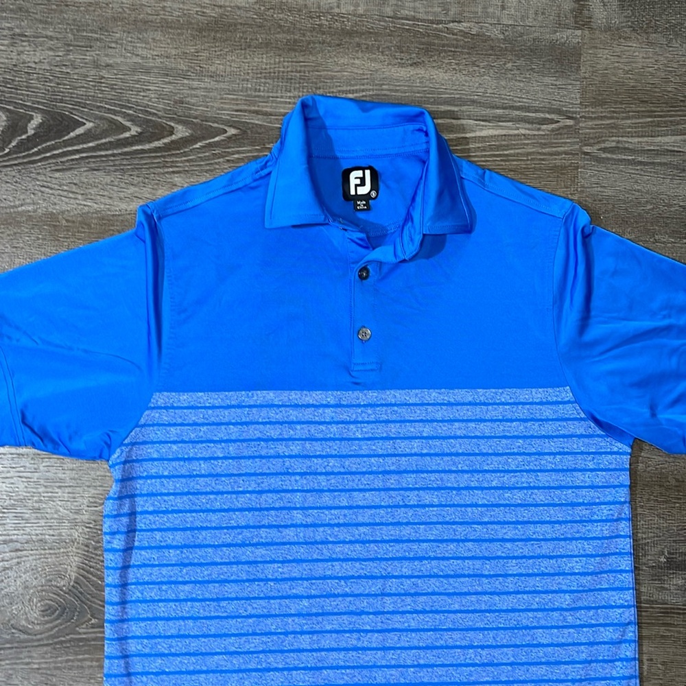 FootJoy Men's Engineered Heather Pinstripe Lisle Collared Golf Polo Blue Small